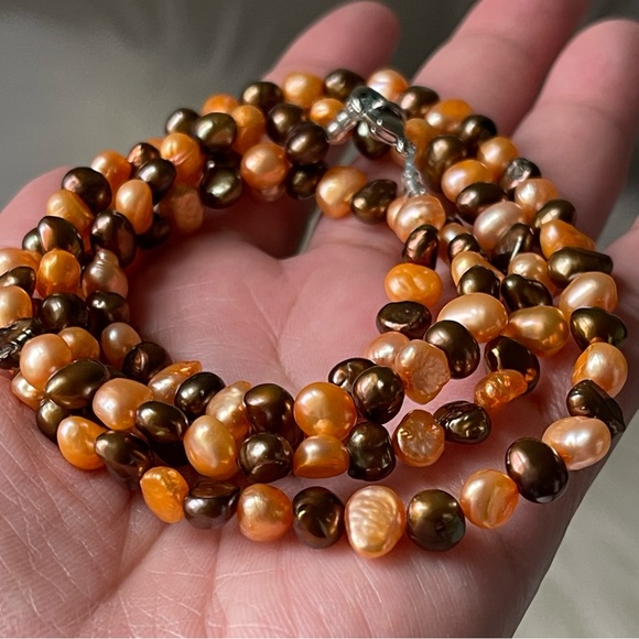 Freshwater Pearls | Colored Small Freshwater Pearls Chocolate & Orange 30" Long - Picture 4 of 6